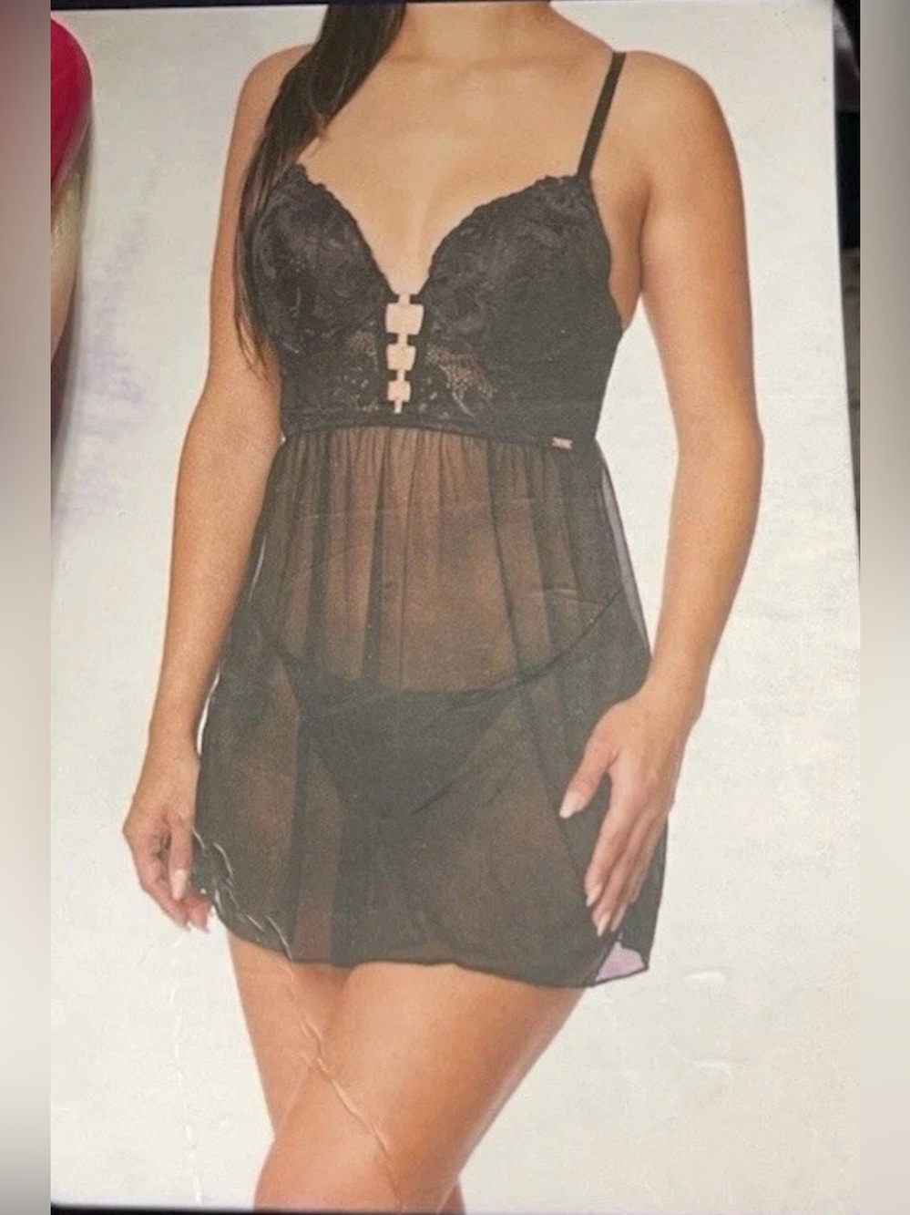 NWT RACHEL Rachel Roy Women's Black Luxe Lace Babydoll Nightgown Lingerie Size L